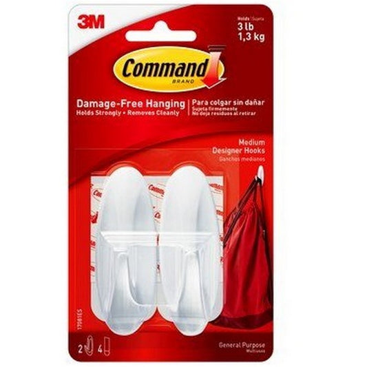 3M COMMAND Medium Utility Hook 3lb Hold 2pk