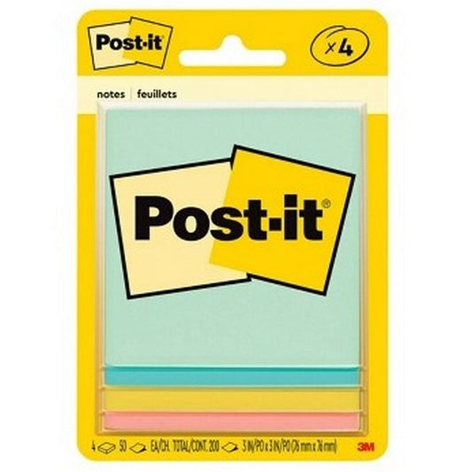 3M POST-IT NOTES 4pk&nbsp;200 Sheets Color 3"x3"