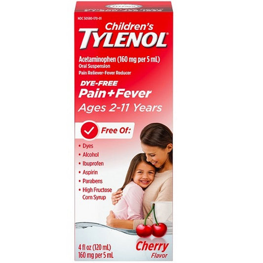 CHILD TYLENOL 4oz DyeFree Pain+Fever Cherry