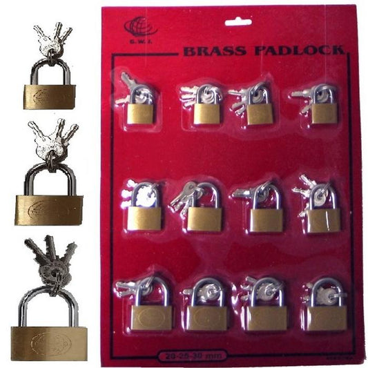 Brass Padlock 20/25/30mm Card of 12
