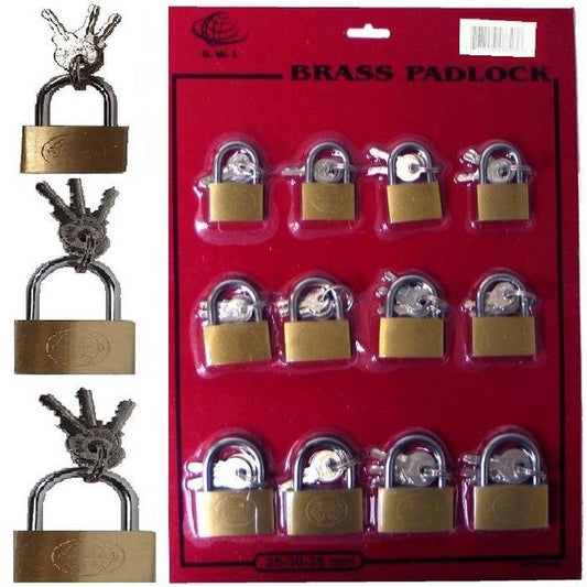 Brass Padlock 25/30/35mm Card of 12