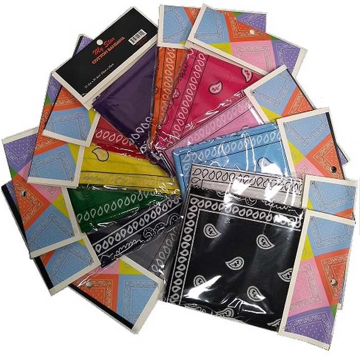 BANDANA 21.6inch Carded Asst Colors Cotton